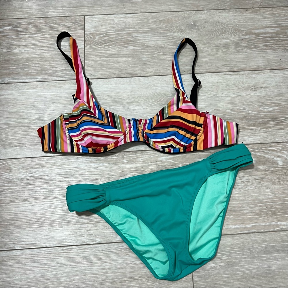 Victoria’s Secret Zaful bikini‎ swimsuit set stripe bra top teal bottoms